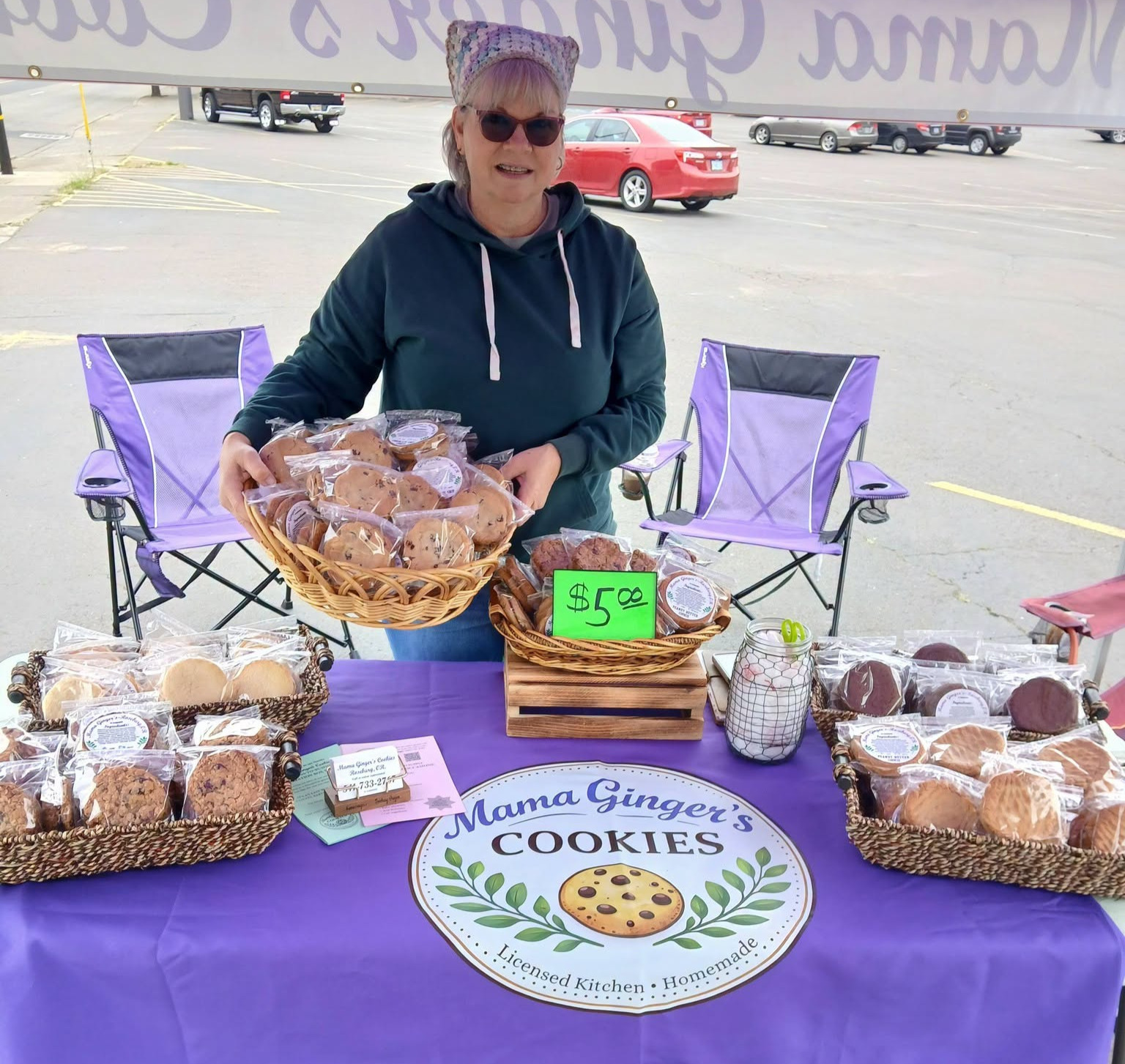 Mama Ginger at her cookie booth in Roseburg, OR